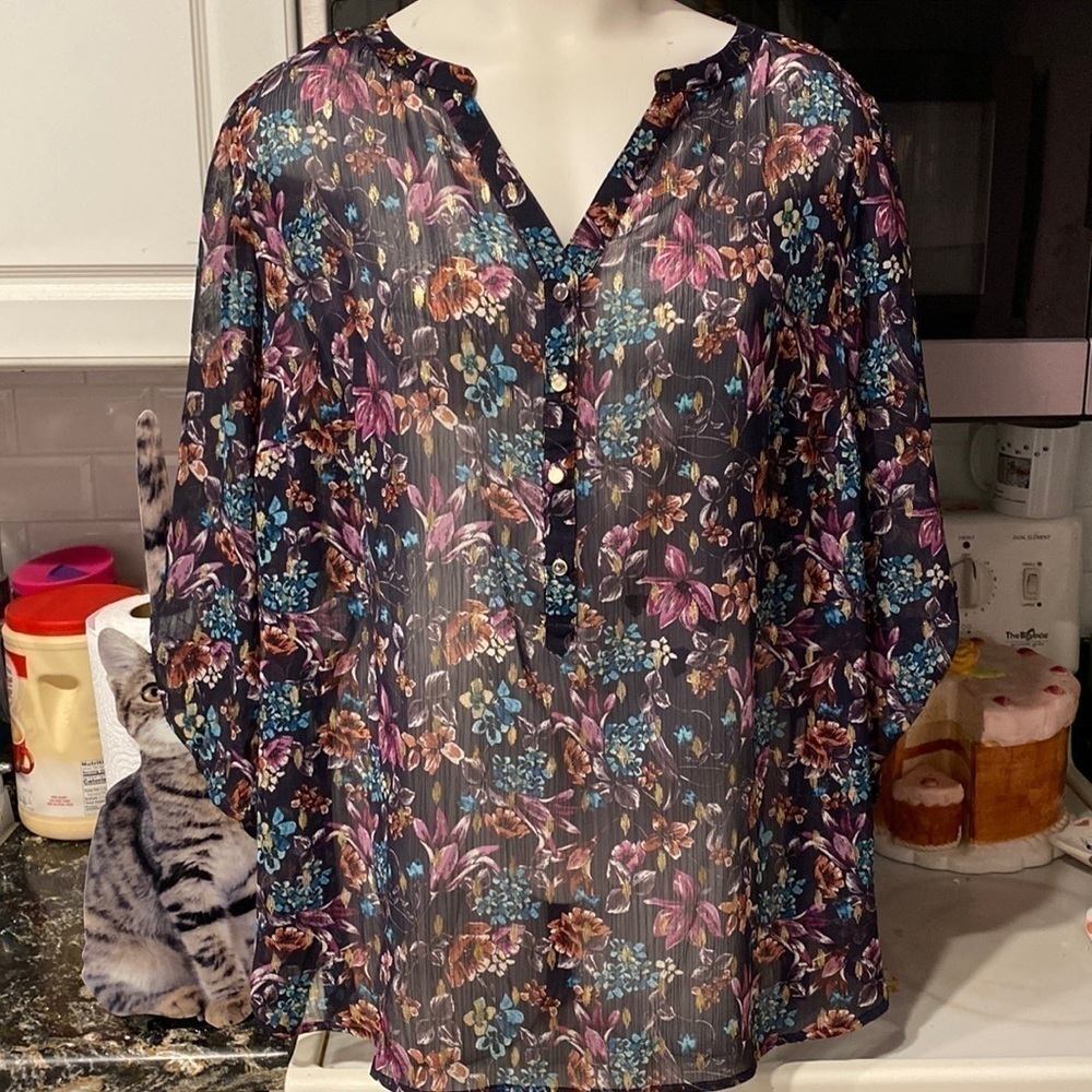 D womens Sara Michelle casual floral sheer 3/4 sleeve plus size blouse 2X